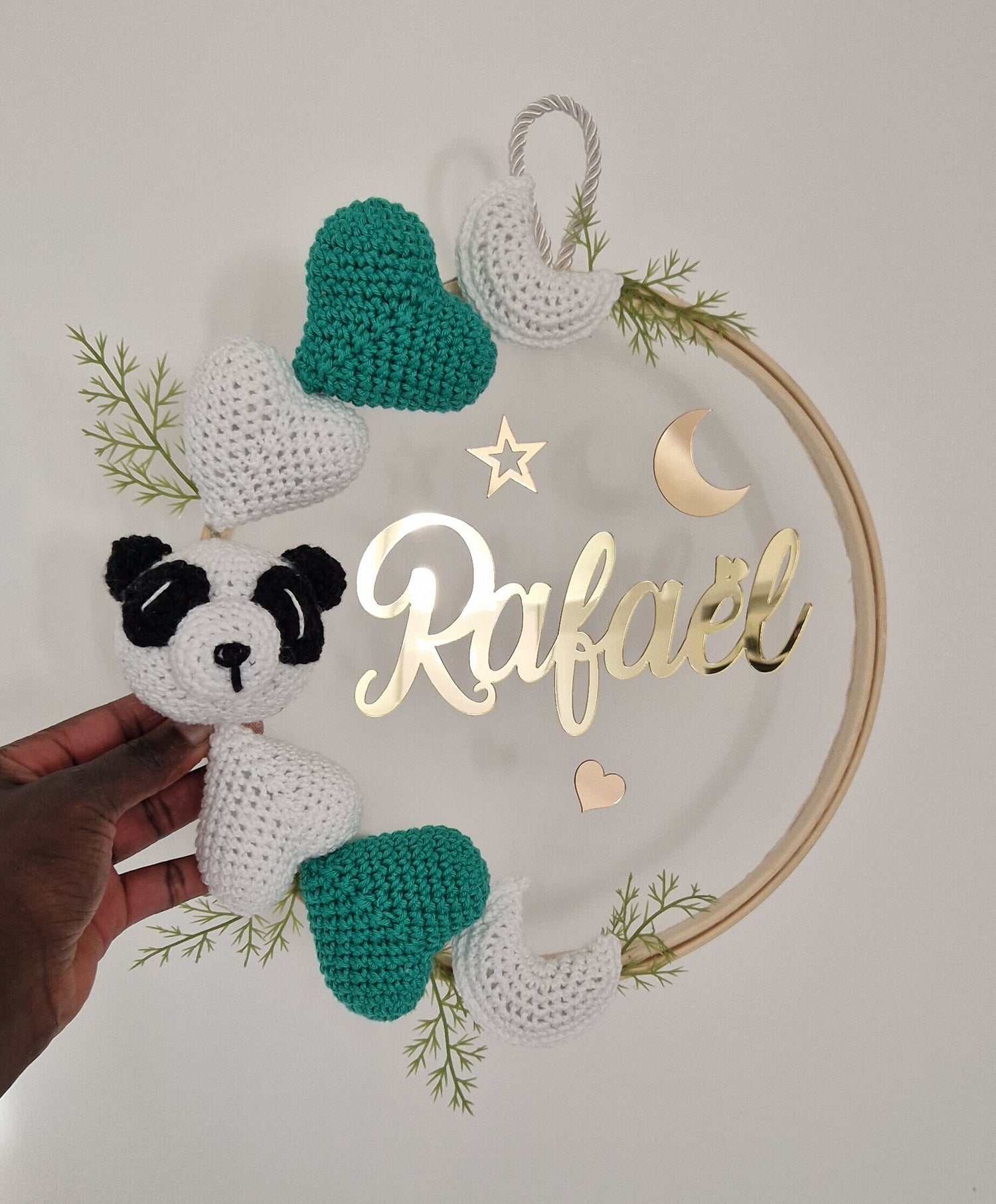 RAFAËL - COURONNE PERSONNALISÉ CROCHET CHAMBRE BÉBÉ - PANDA 