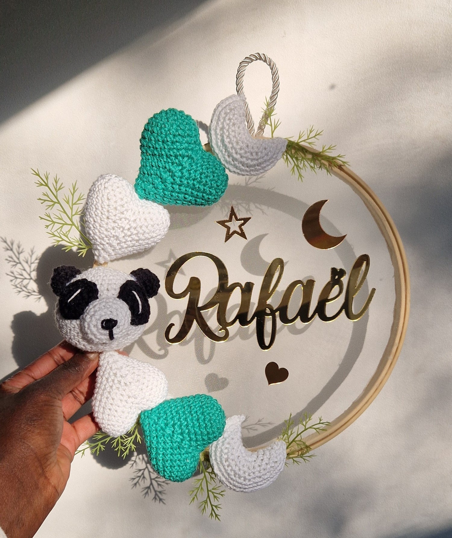RAFAËL - COURONNE PERSONNALISÉ CROCHET CHAMBRE BÉBÉ - PANDA 