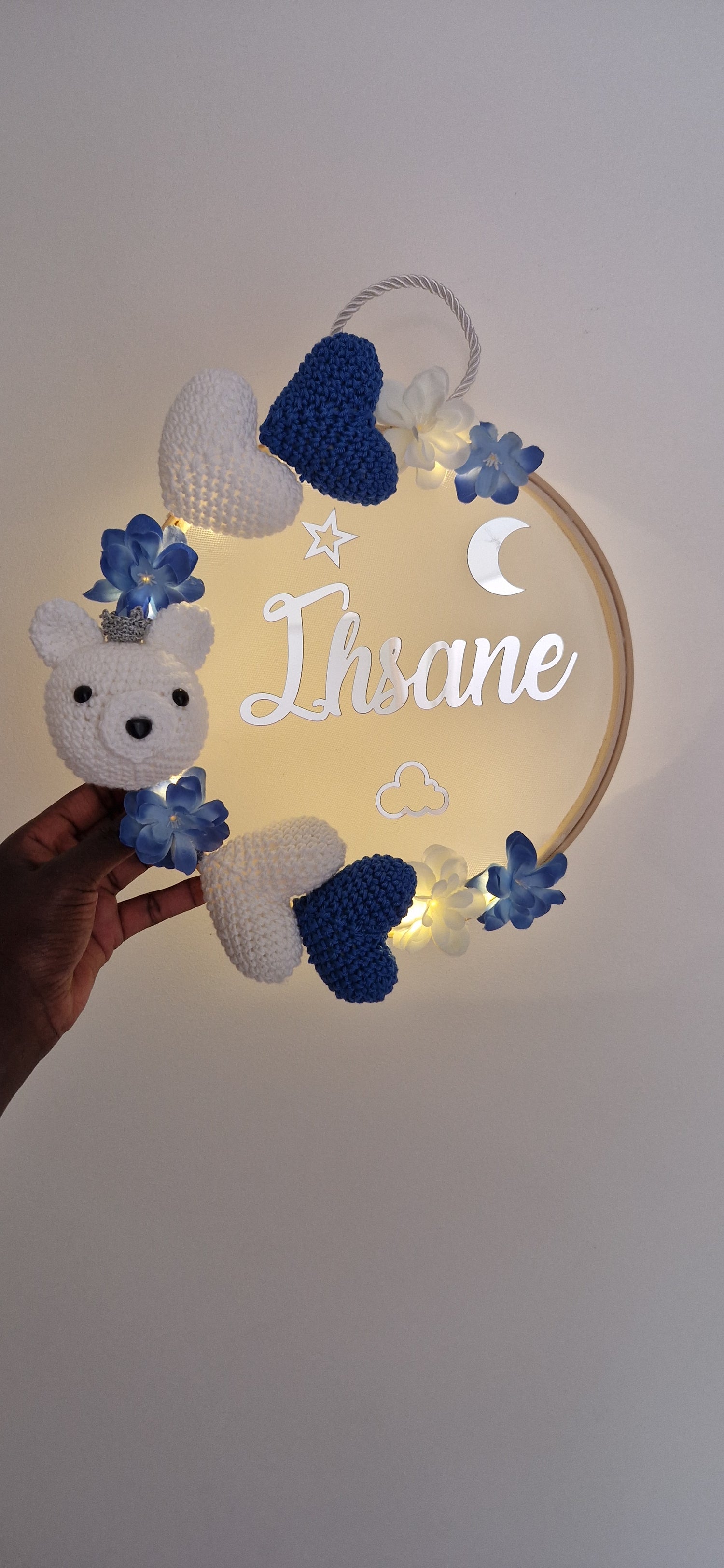 IHSANE - COURONNE PERSONNALISÉ CROCHET CHAMBRE BÉBÉ - OURS 