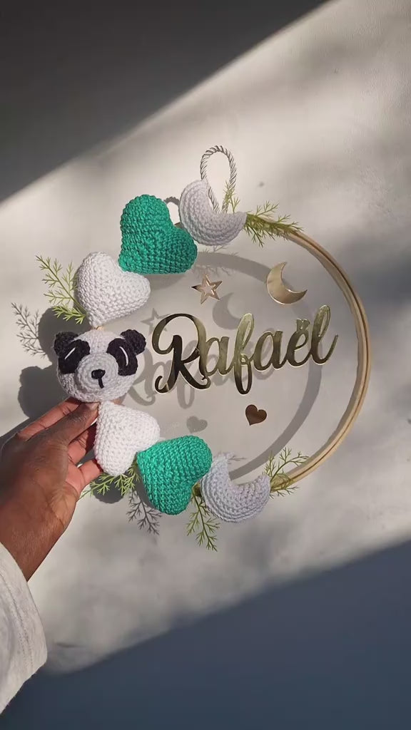 RAFAËL - COURONNE PERSONNALISÉ CROCHET CHAMBRE BÉBÉ - PANDA 