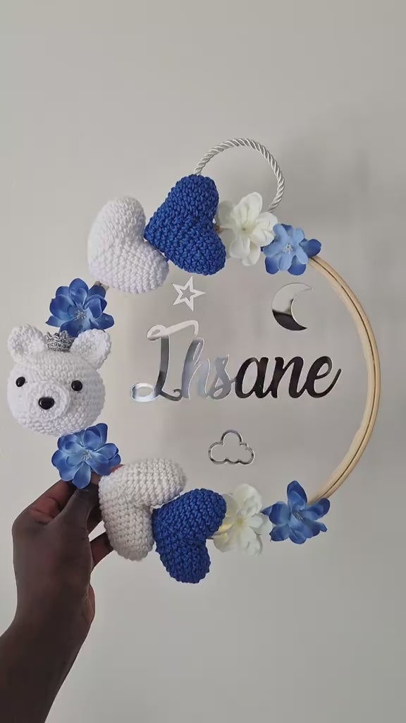 IHSANE - COURONNE PERSONNALISÉ CROCHET CHAMBRE BÉBÉ - OURS 
